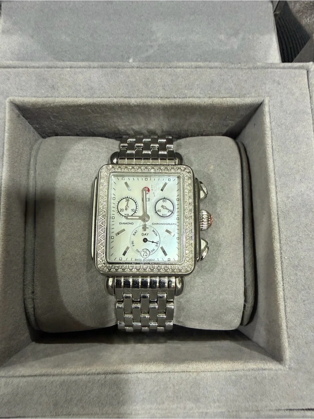 Michele Deco Stainless Diamond Watch